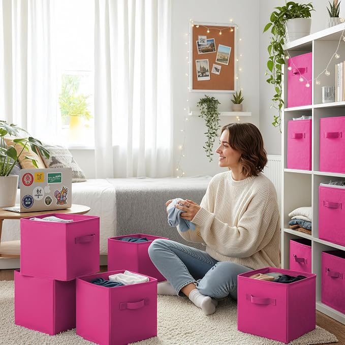 GRANNY SAYS 11 Inch Cube Storage Bins, Cube Storage Organizer, Fabric Storage Bins, Storage Cubes for Shelves, Closet, Toy Storage Bins for Kids Room, Play Room, Rose Red, 6-Pack - Image 3