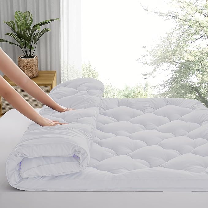 2 Inch Mattress Topper Queen Size Breathable Filled Soft Fluffy Supportive for Back Pain Relief, Bed Mattress Pad Pillow Topper with Extra Thick Padded Protector for 8"-21" Deep Pocket