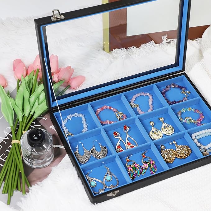 Stratalife Jewelry Organizer Bracelet Earring Holder Organizer Jewelry Drawer Storage Anti Tarnish Bangle Ring Holder Box for Women 12 Grid (Blue Black) - Image 2