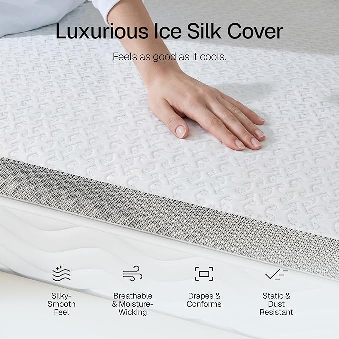 3 Inch Cooling Mattress Topper Twin, Ice Silk Cover with Gel-Infused 40D Memory Foam Mattress Topper, Removable Soft Cover, Pressure Relief & Non-Slip, CertiPUR-US Certified