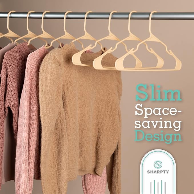 Sharpty Plastic Hangers Clothes Hangers for Clothing, Closet, Coats & Shirts - Notched, Durable & Space Saving - for Everyday Standard Use, Room Essentials & Basics - 20 Pack - Beige - Image 4