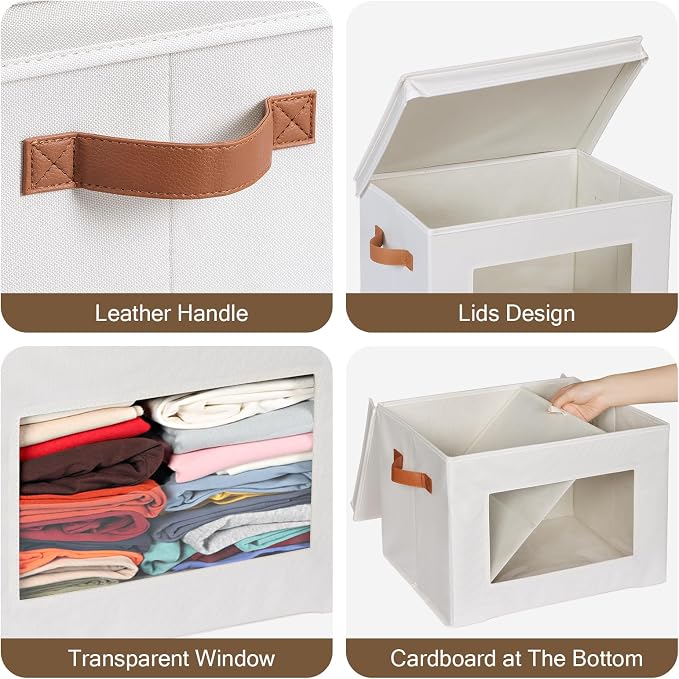 Univivi Storage Boxes with Lids Fabric Foldable Storage Bin for Clothes, [3-Pack] Closet Organizer Containers boxes with Handles for Home, Bedroom, Closet Storage (Beige,17” x 12” x 12") - Image 3