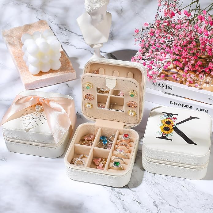 AYGXU Travel Jewelry Box for Women and Girls - Small Case With Initial A-Z - Teacher Gifts - Image 4