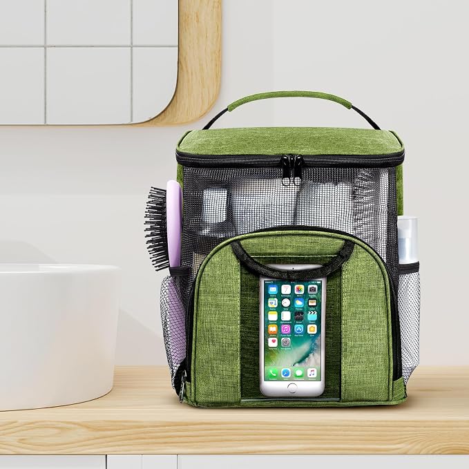 Attmu Portable Shower Caddy College Tote Bag, Quick Dry Hanging Toiletry Bag, Large Capacity Mesh Shower Caddy Portable for College Dorm Room Essentials for Boys and Girls for Bath Camping (Green) - Image 7