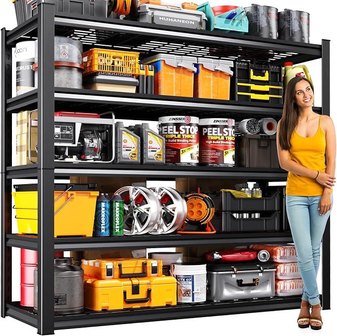 59''W Storage Shelves,3000LBS Garage Shelving,Adjustable Garage Shelves,Heavy Duty Metal Shelving, 5 Tier Wood Utility Steel Shelf, Easy-to-Install Shelving Units and Storage 72''x59''x19.7 by KORVENA