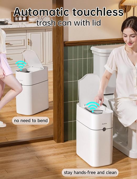 CTIME Touchless Automatic Bathroom Trash Can with Lid - 3 Gallon Slim Motion Sensor Garbage Can for Bedroom, Kitchen, Office - White (6" W x 11" L x 13" H) - Image 2