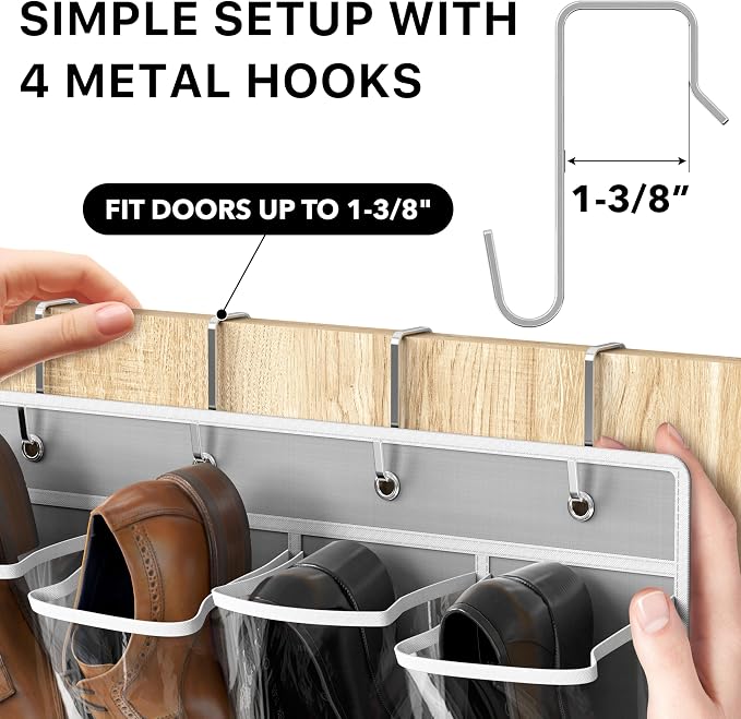 Simple Houseware 24 Pockets Large Clear Pockets Over The Door Hanging Shoe Organizer, Gray (56" x 22.5") - Image 5