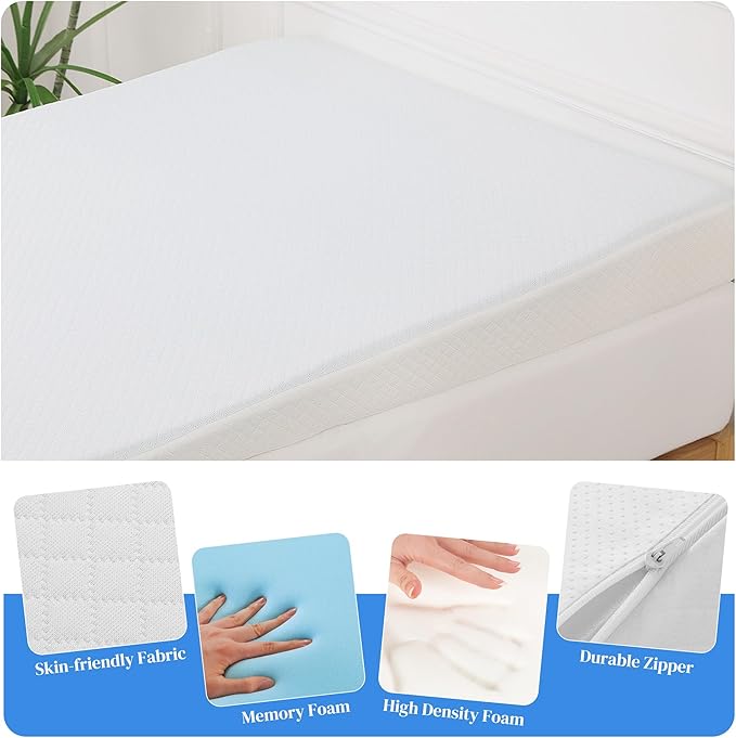 HOMBYS Bed Wedge Pillow Twin Size, 5-Inch Thickness Ergonomic Curved Mattress Topper for Advanced Relief of Acid Reflux, Back Pain & Snoring, 2-in-1 Adjustable Inclined Support System