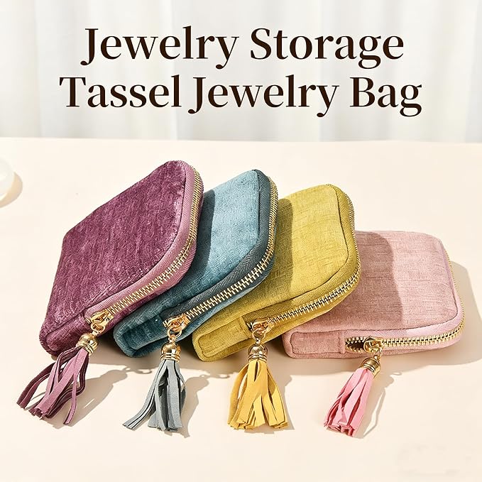 Small Travel Jewelry Organizer Bag Soft Lined Zipper Storage Bag with Tassel Portable Small Jewelry Travel Case for Rings Earrings Necklaces Bracelets, Anti-Scratch Jewelry Holder Pouch for Women Girl - Image 8