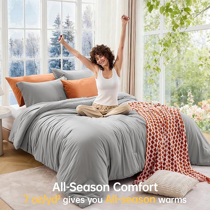 MUXHOMO King Size Comforter Set, All Season Ultra Soft Down Alternative Bedding - 3 Piece Lightweight Bed Set Includes 1 Comforter (104"x90") and 2 Pillow Shams (20"x36"), Light Grey