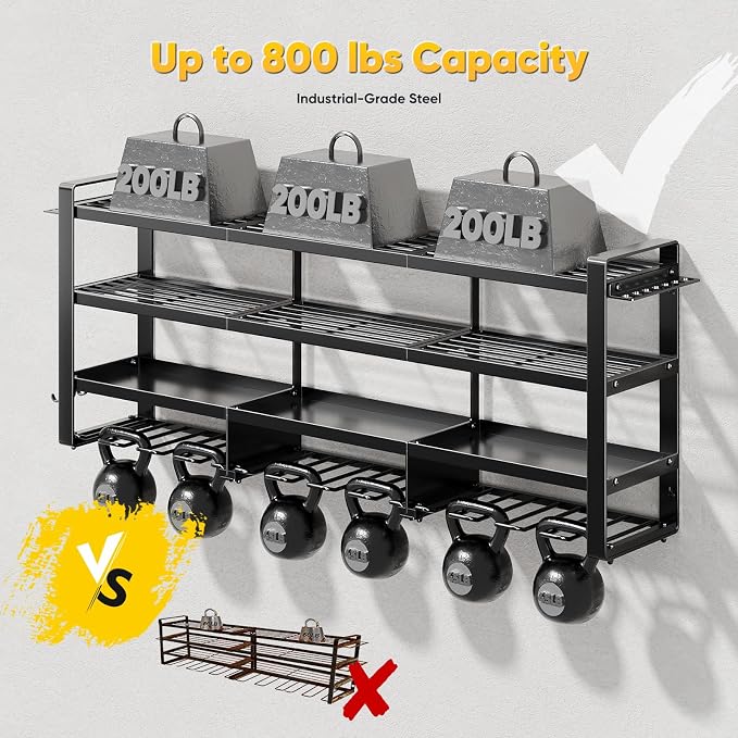POKIPO 49" W Large Power Tool Organizer Wall Mount, 4 Layer Heavy Duty Loads 800 lbs, Tool Storage Rack Holds 12 Cordless Drills, Large Capacity Battery Holder for Garage, Gift for Men - Image 4