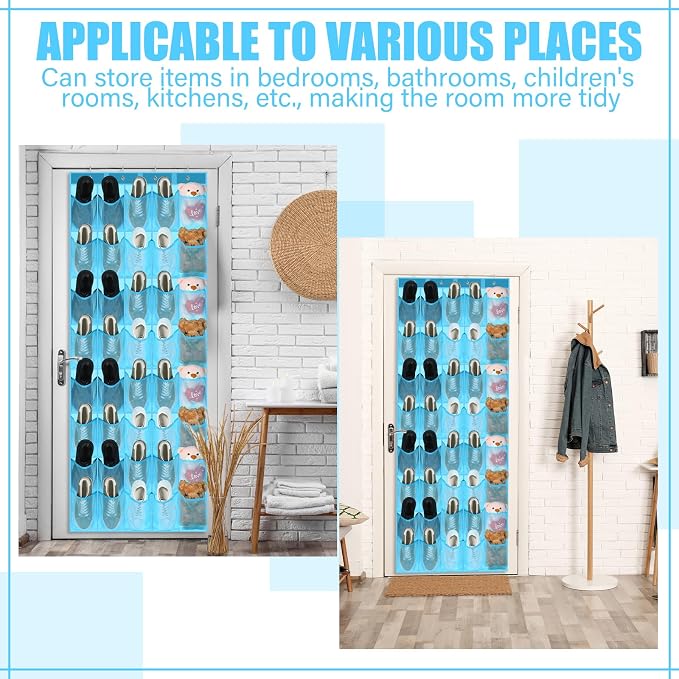 Windyun 40 over the Door Shoe Organizer Large Mesh Pocket Hanging Shoe Rack for Closet Sky Blue Nonslip Behind Door Storage Holder Back to School Organizer for Dorm Room College Classroom Storage - Image 5