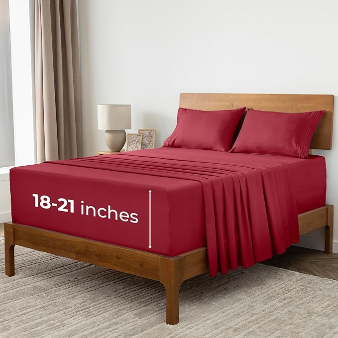 Mellanni Extra Deep California King Sheets - 4 PC Iconic Collection Bedding - Hotel Luxury, Ultra Soft, Cooling Bed Sheets - Wrinkle, Fade, Stain Resistant (Cal King, Brick Red)