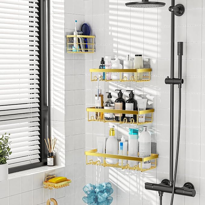 Moforoco Adhesive Shower Caddy Organizer Shelves Rack - 5 Pack Corner Bathroom Storage Organization, Home & Kitchen Decor Inside RV Accessories, Hanging First Apartment Household Camper Essentials - Image 6