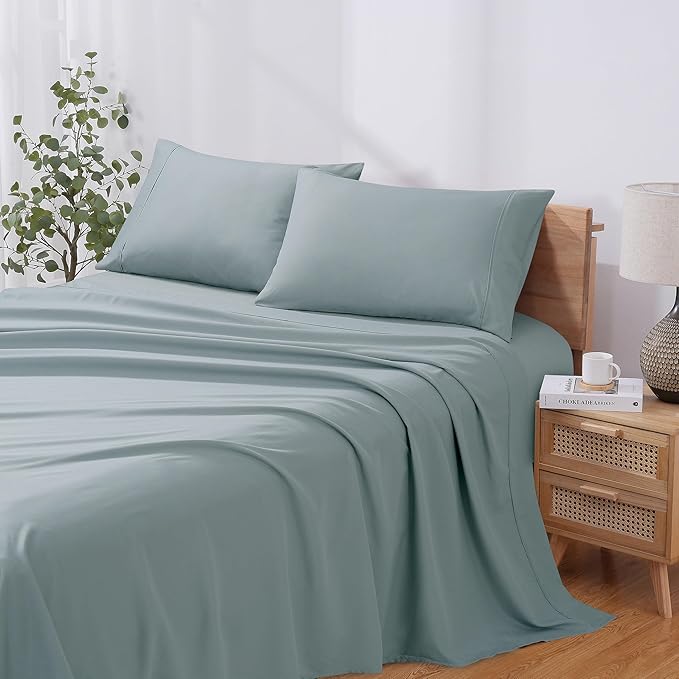 Modern Threads Soft Microfiber Solid Sheets - Luxurious Microfiber Bed Sheets - Includes Flat Sheet, Fitted Sheet with Deep Pockets, & Pillowcases Ocean Twin