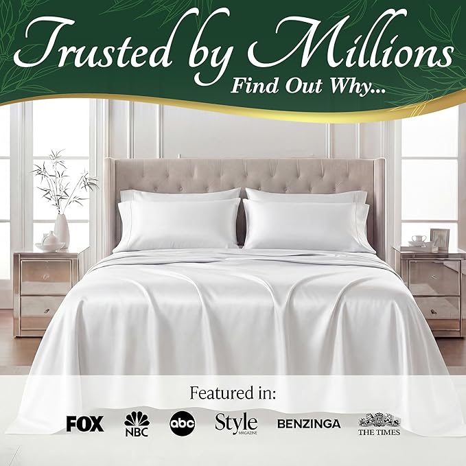 DECOLURE 100% Viscose Derived from Bamboo Sheets California King Size - Luxury 6 Pc Naturally Cooling Sheets, Ultra Soft Bed Set - Deep 17" Pockets, Double Stitching, Oeko Tex Standard (White)