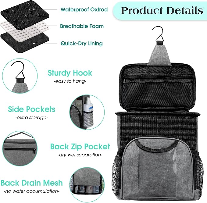 Attmu Mesh Shower Caddy Portable Dorm Tote Bag, Quick Dry Hanging Toiletry Bag, Large Capacity Shower Bag for College Dorm Room Essentials for Boys and Girls for Bath Camping (Gray) - Image 4
