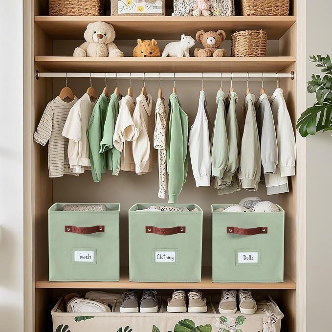 DECOMOMO Storage Cubes, 13x13x13 Storage Cube Bins with Labels, Fabric Organizer Bins (13" / 6pcs, Sage Green) - Image 7