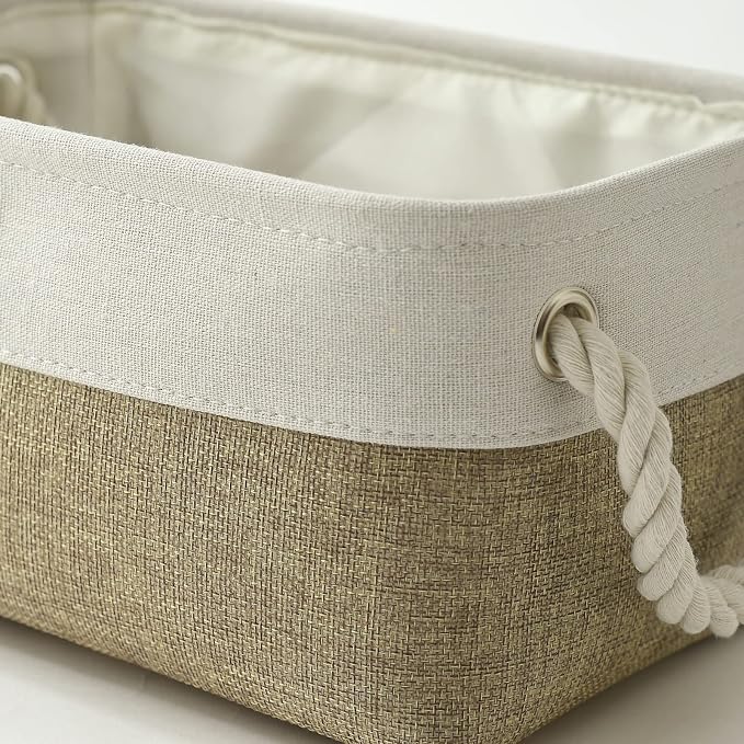TheWarmHome Storage Basket for Shelves - 12x8x5.2 inch Small 6 Pack Collapsible Storage Bin for Closet with Handles, Fabric Storage Cubes for Cloth Organizer Gift Toy Decorative (White & Khaki) - Image 7