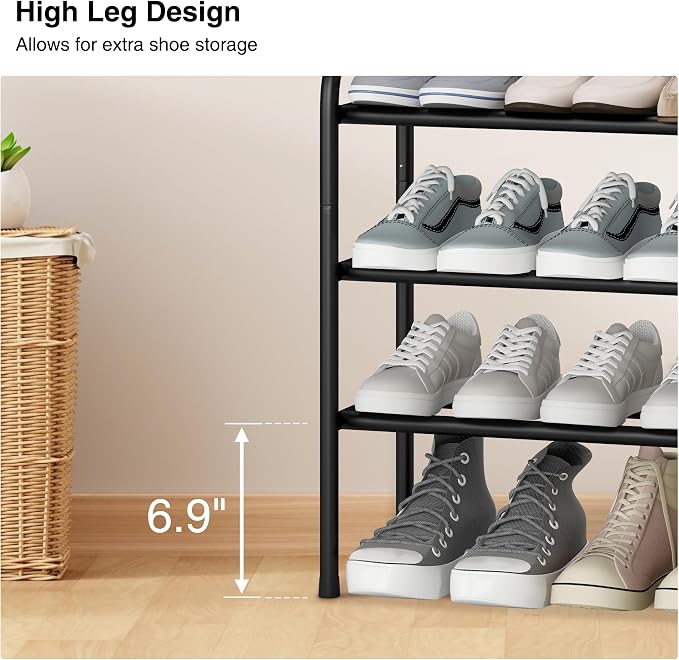 STO STO Expandable Shoe Rack, 3-Tier Metal Small Shoe Rack for Closet, Up to 16 Pairs Adjustable Shoes Racks Storage for Front Door Entrance, Free Standing Shoes Rack Organizer for Entryway, Black - Image 5