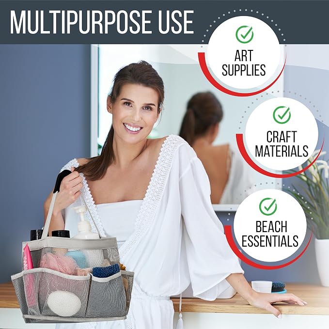 Masirs Mesh Shower Caddy – 9 Pocket Portable Shower Caddy Organizer for College Dorm, Travel, Gym, Bathroom – Quick Dry, Lightweight Tote Bag for Toiletries & Essentials, Gray - Image 4