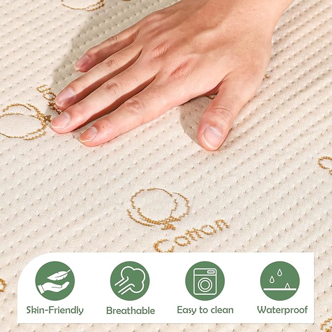Queen Size Mattress Protector Waterproof, Breathable Cotton Terry Bed Pad Cover, Deep Pocket Fitted Sheet for 8-24 Inch Mattress