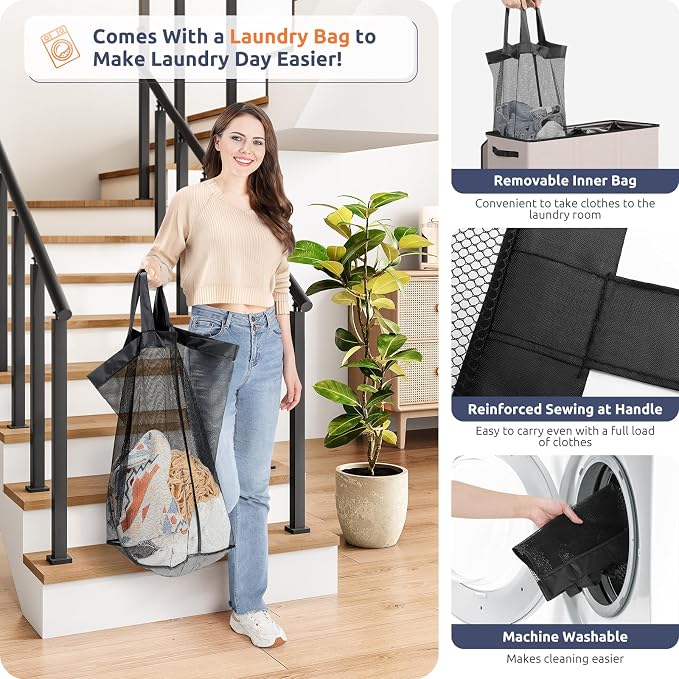 SOLEDI 180L 3-Section Laundry Hamper with Lid, Extra Large Dirty Clothes Basket with Sturdy Handles for Laundry Room & Bedroom - Durable Organizer for Sorting Laundry - Image 4