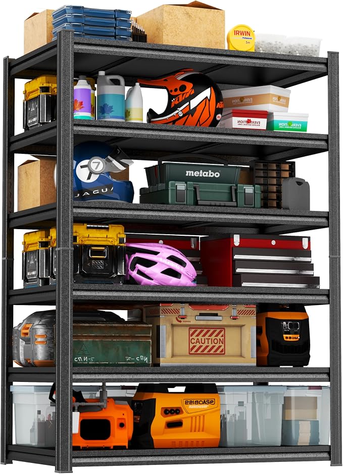 82"H-45"W Storage Shelves heavy duty 3000LBS Garage Shelving Unit 6 tier meta1 shelf adjustable storage rack for Basement, Warehouse, Pantry, Closet, Kitchen 82" H x 45.3" W x 19.7" D, Black by PRESTELION