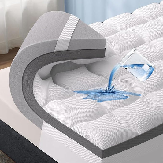 Bedsure 4 Inch King Size Mattress Topper, Dual Layer 2.5 Inch Gel Memory Foam & 800 GSM Waterproof Pillow Top Cooling Memory Foam Mattress Topper with 8-21 Inch Deep Pocket (King, 78x80 Inches)