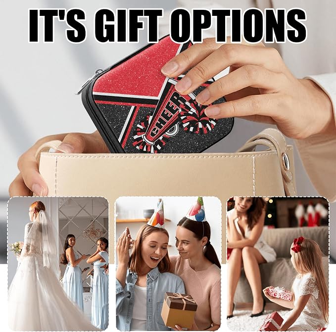 Cheerleader Jewelry Case, Mini Travel Box for Women, Cheer Team Gifts for Girls (Red) - Image 5