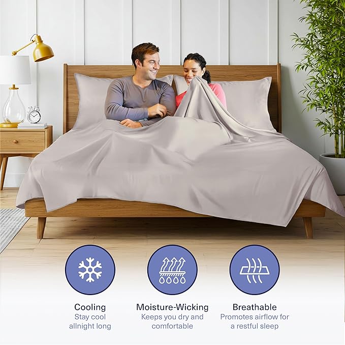 Kickoff Viscose Bamboo Sheets Full Size 4-pc 100% Organic Bamboo Viscose Bed Cooling Sheets Full Size Set Cool Bedding for hot Sleepers Sheet, Flat, Fitted, Pillowcases (Light Grey, F)