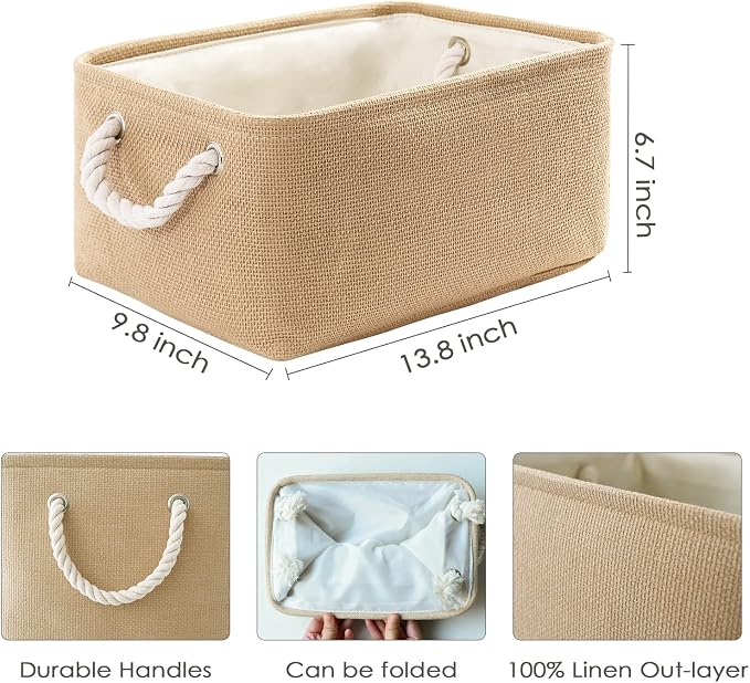 TheWarmHome Storage Bins for Shelves - Medium 3Pack 13.8L*9.8W*6.7H inch Canves Storage Basket for Organizing, Fabric Storage with Handles for Clothes Baby Dog Toys(Beige) - Image 6