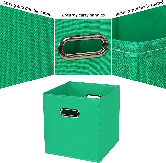 Black Fabric Cubby Storage Bins,13x13x13 Inches ,Cube Organizer Bin Foldable Storage Boxes with Dual Handles Fabric Organizer Box and collapsible Storage basket,Set of 6,Green - Image 7