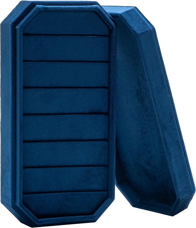 Velvet Ring Organizer Display Tray Jewelry Box Earring Holder Case for Wedding Birthday Christmas Day (Dark Blue) by COWFEX