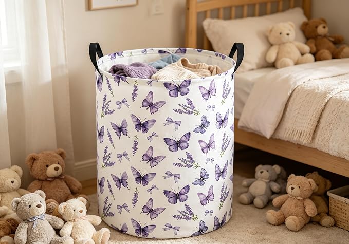 Baby Laundry Hamper kids laundry Basket Waterproof Laundry Bag for Bedroom Toy Clothes Organizer Room Décor(Butterfly) - Image 4