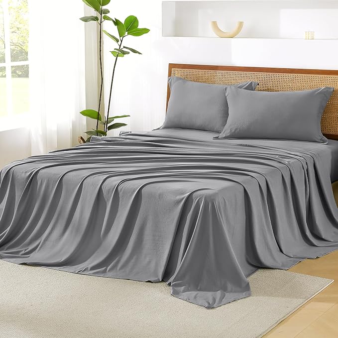 Litanika California King Size Comforter Set with Sheets Medium Gray - 7 Pieces Bed in a Bag Cal King Chevron Tufted Complete Bedding Sets with Comforter, Sheets, Pillowcases & Shams