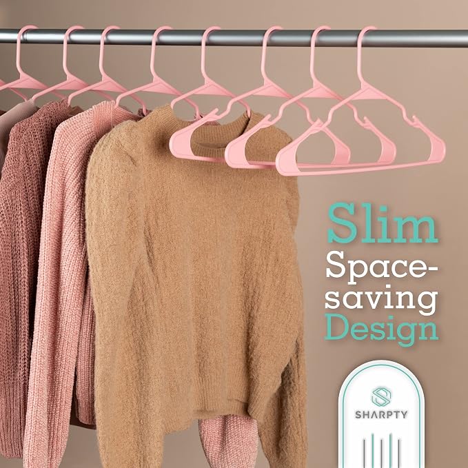 Sharpty Plastic Hangers Clothes Hangers for Clothing, Closet, Coats & Shirts - Notched, Durable & Space Saving - for Everyday Standard Use, Room Essentials & Basics - 20 Pack - Pink - Image 4