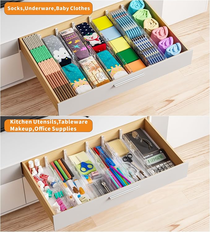 Yieach 8 Pack Clear Expandable Deep Drawer Separators From 15 to 21'' - 3.2 Inch Tall Acrylic Drawer Dividers for Clothes,Dresser Drawer Dividers for Dresser,Baby Nursery,Clothing,Sock or Underwear - Image 3