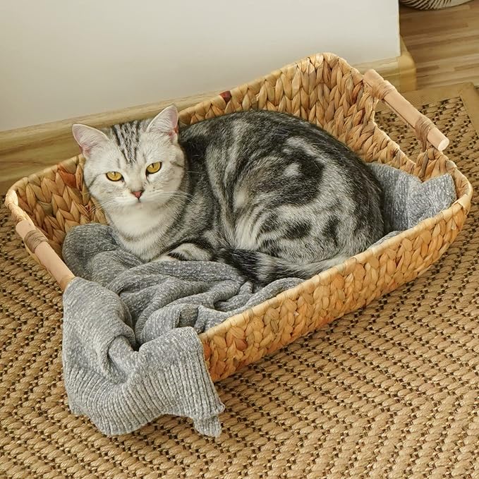 StorageWorks Hand-Woven Storage Baskets with Wooden Handles, Water Hyacinth Wicker Baskets for Organizing, 2 Pack - Image 8