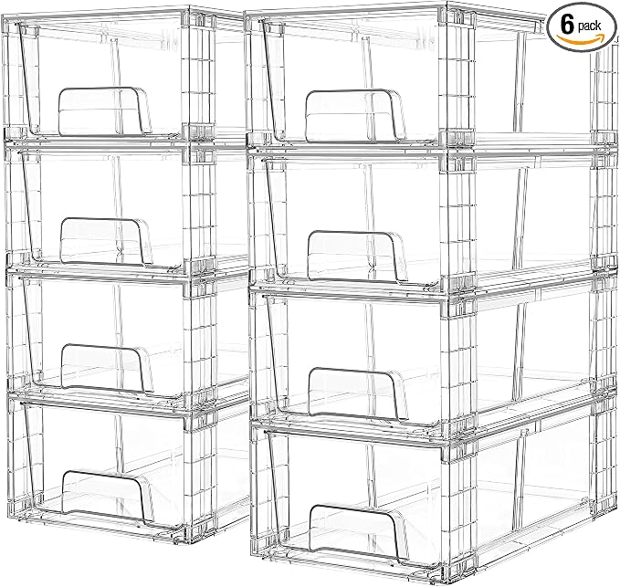 Vtopmart 8 Pack Stackable Storage Drawers,Clear Acrylic Drawer Organizers with Handles, Easily Assemble Containers for Fridge, Bathroom,Kitchen Undersink,Cabinet,Pantry Organization and Storage by Vtopmart