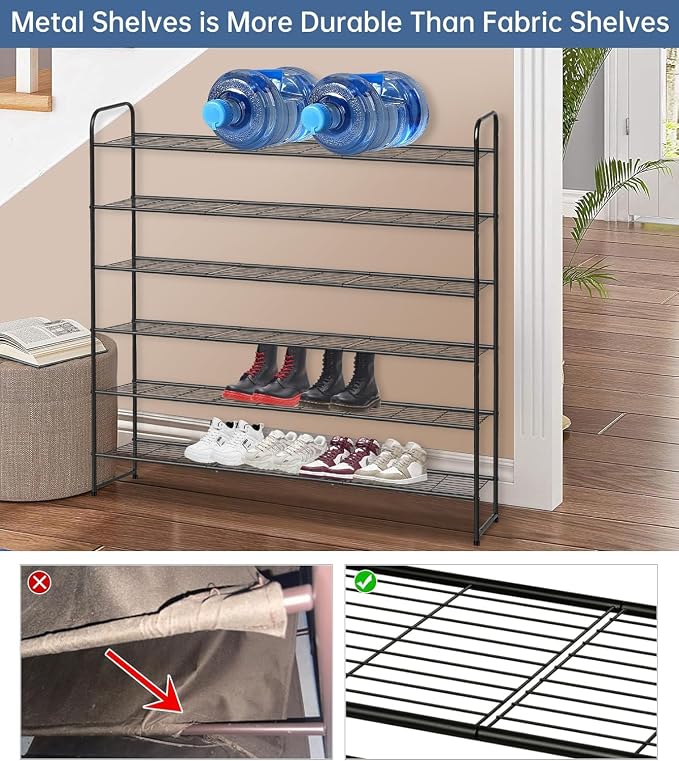 KEETDY Large Shoe Rack 6 Tier Organizer Tall Metal Shoe Organizer for Entryway Bedroom Floor Garage, Wide Shoe Shelf Storage Fits 42 Pairs Men Sneakers, Black - Image 4