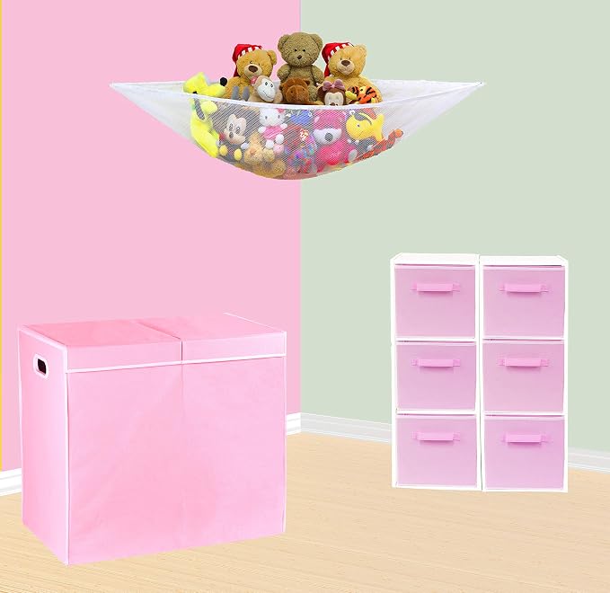Simple Houseware Double Laundry Hamper with Lid and Removable Bags, Pink - Image 8