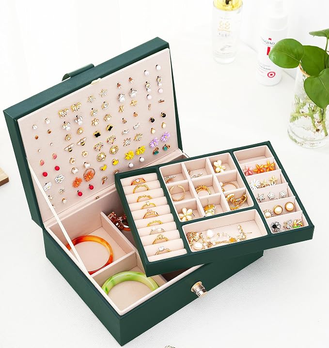 QBestry Womens Earrings Jewelry Box for Girls Jewelry Earring Organizer Box Earring Holder Organizer for Girls Jewelry Organizer Boxes for Women Girls Stud Earrings Organizers Jewelry Box Green - Image 9
