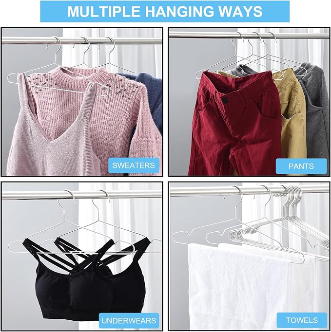 Seropy Coat Hangers Clothes 10 Pack Wire Hangers Heavy Duty Stainless Steel Hangers with Non Slip Grooves, 16.5 Inch Ultra Thin Metal Hangers Space Saving Clothing Hanger - Image 5