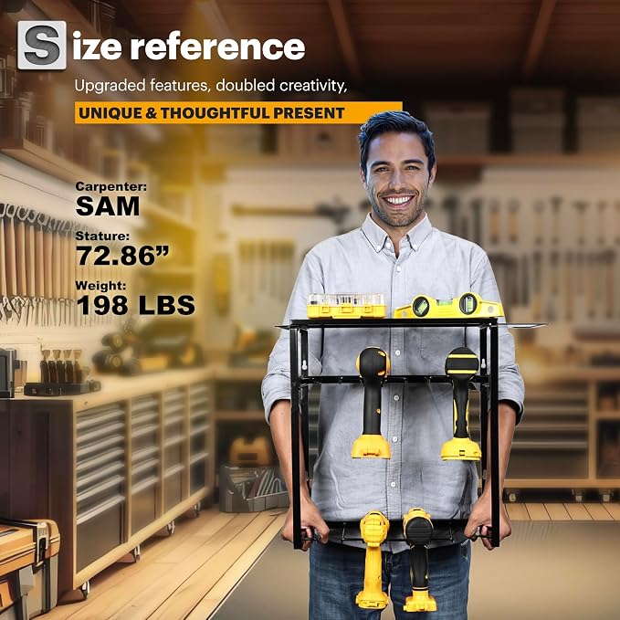 Spampur Power Tool Organizer, 8 Drill Holders Wall Mount, 3 Layer Heavy Duty Metal Storage for Garage Organization, Tools Storage with Hooks, Screwdriver Hammer Holder, Father's Day Mens Birthday Gift - Image 7