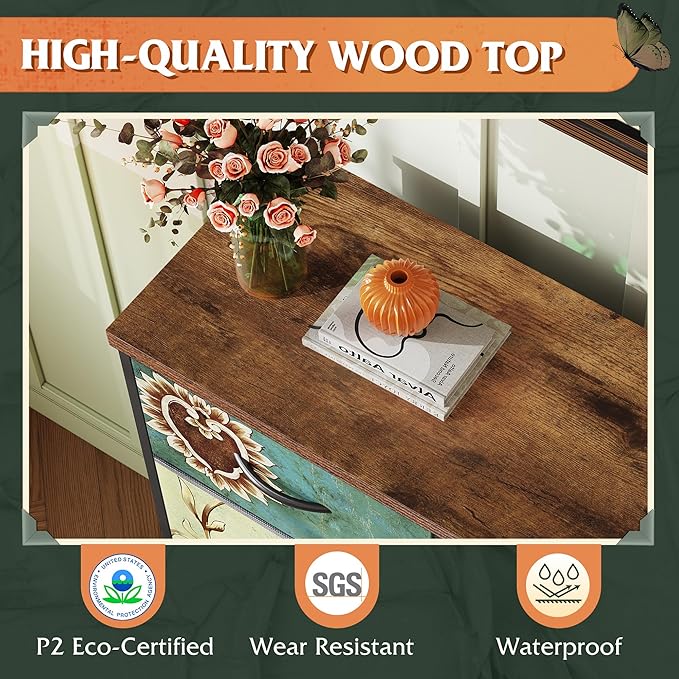 WLIVE Tall Dresser for Bedroom with 10 Drawers, Chest of Drawers, Fabric Dresser for Closet, Hallway, Living Room, Entryway, Floral Painted