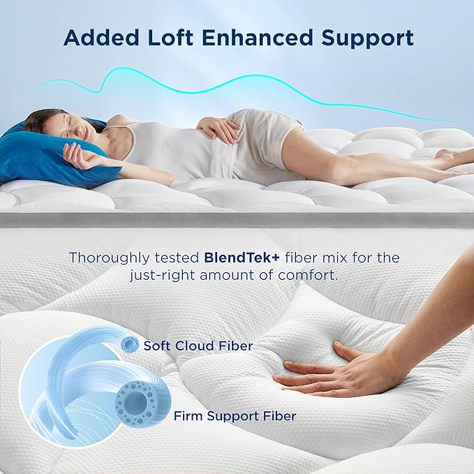 Bedsure Mattress Topper Queen - Pillow Top Mattress Topper Queen with 8-21 Inches Deep Pocket, 800 GSM Extra Thick Waterproof Mattress Protector, Soft Cover Bed for Home, Bedroom, Hotel - White