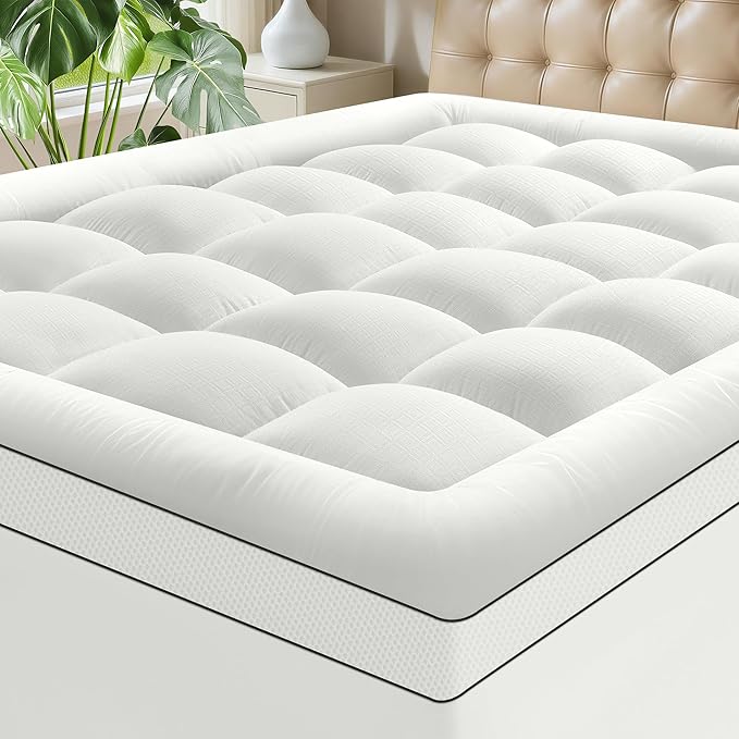 Queen Size Mattress Topper for Back Pain, Soft Extra Thick Pillow Top Mattress Pad Cover with 1000GSM Down Alternative Filler, Cooling Breathable Plush Bed Topper Protector (8-21" Deep Pocket)