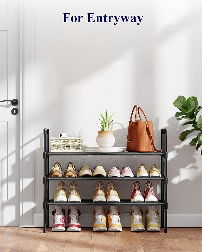 Kitsure Shoe Rack - 3-Tier Shoe Organizer, Shoe Rack for Closet, Entryway, Bedroom, Easy- Assembly Storage Shelf with Side Handles, 27.6" Wide - 3 Tiers, Black - Image 2