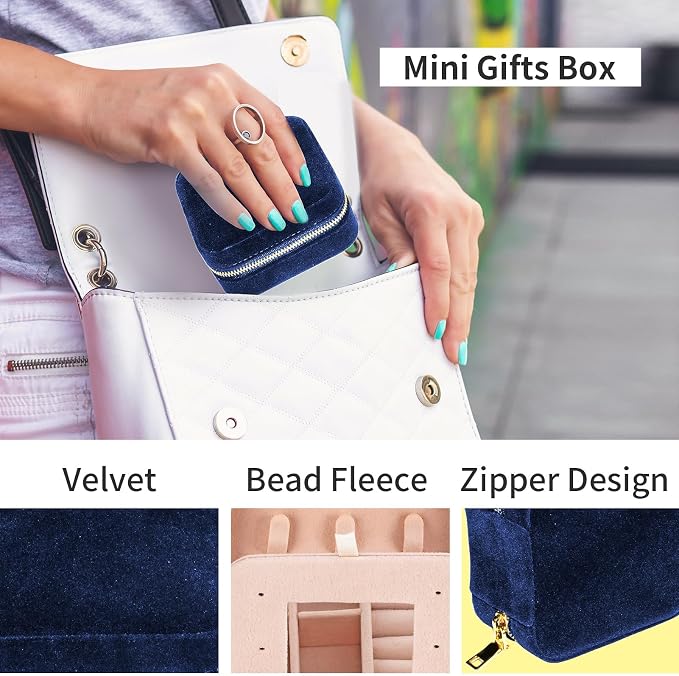 Smileshe Travel Velvet Jewelry Box with Mirror, Mini Gifts Case for Women Girls, Small Portable Organizer Boxes for Rings Earrings Necklaces Bracelets - Image 4